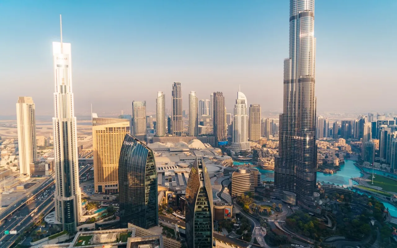 Burj Khalifa and the Downtown Dubai skyline from above
